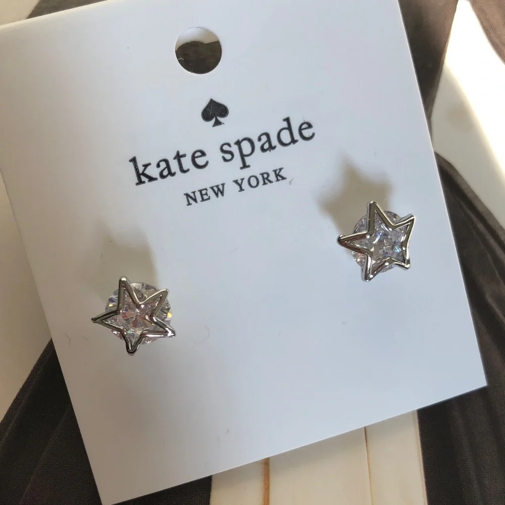Authentic kate spade New with card Silver Star Stud Earrings with Clear Crystals